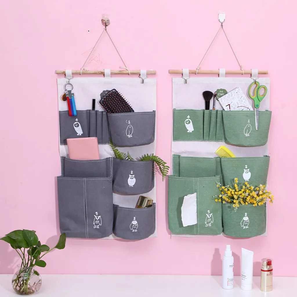Настенные сумки для хранения с карманами хлопковый льняной дверной органайзер