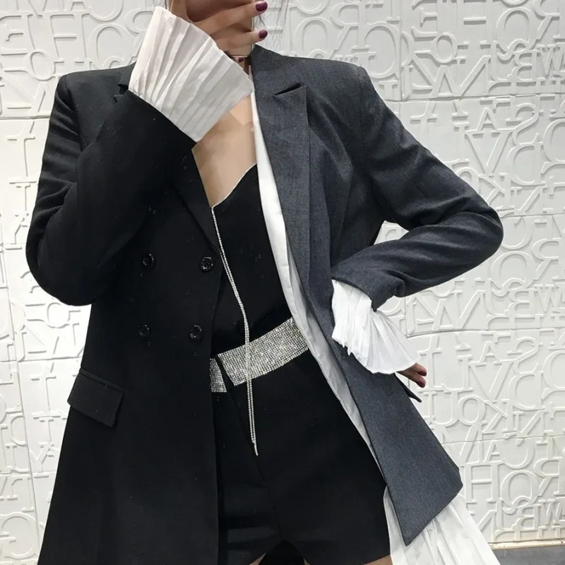 Весенний брендовый женский ассиметричный цветной блейзер с оборками в стиле