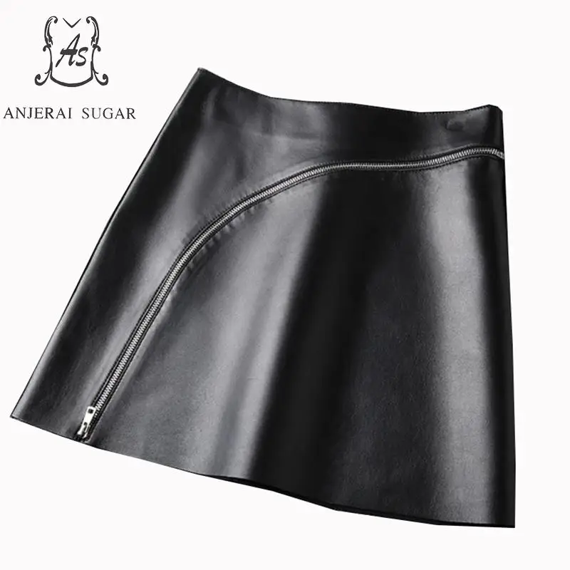 Женская Осенняя юбка из натуральной овечьей кожи с высокой талией|Женские юбки| |