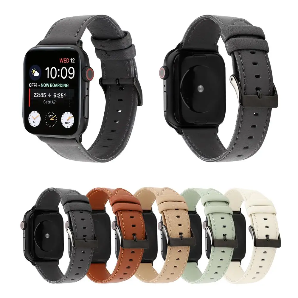 

Macaron leather watchband for apple watch band SE 6 5 4 40mm 44mm Bright belt bracelet bands for iWatch Strap series 3 2 38/42mm