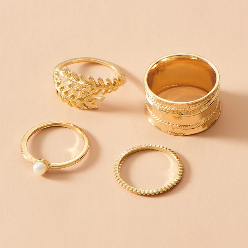 4 шт./компл. Женский комплект колец геометрическое Открытое кольцо с листьями и