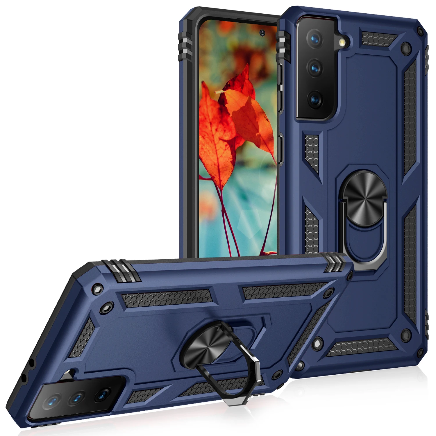 

Fashion Armor Rugged Kickstand Protection Phone Case For Samsung Galaxy S21 FE Car Magnetic Shockproof Ring Holder Back PC Cover