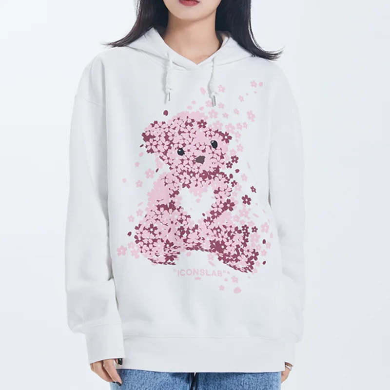 

XUXI Women Hooded Pullovers Hoodie Cherry Blossom Love Bear Printing Streetwear Long Sleeve Fashion Loose Coat Autumn 2021 E3132