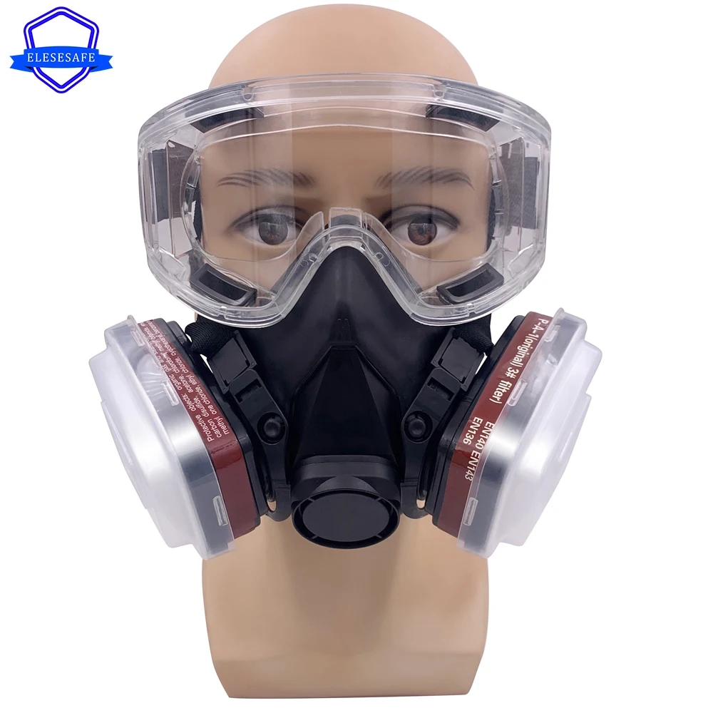 Респиратор для защиты от пыли черная полумаска на половину лица с очками паров