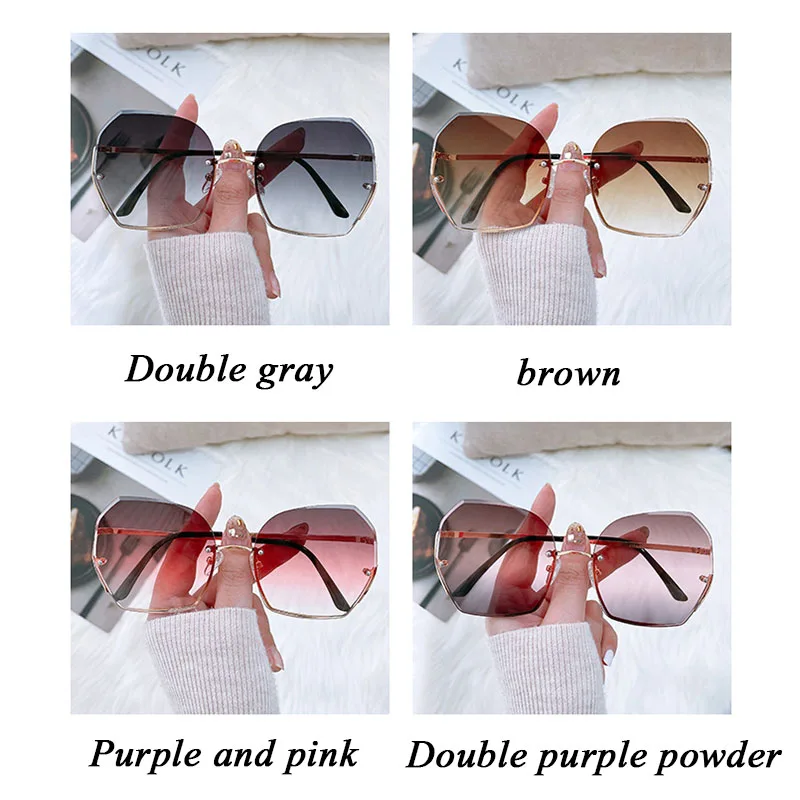 

2021 New Rimless Sunglasses Brown Sunglasses Women Fashion Vasos Decorativos Pink Tide Lunette De Soleil Femme Zonnebril Dames
