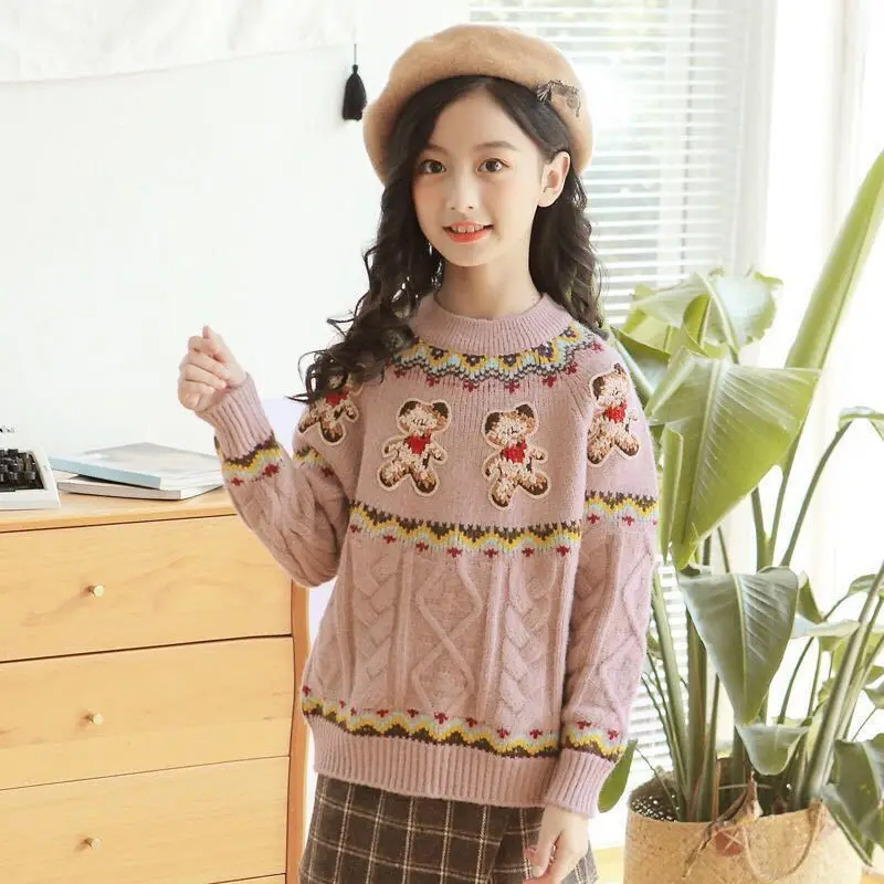 Свитер с героями мультфильмов для девочек ростом от 110 до 170 см вязаный пуловер на