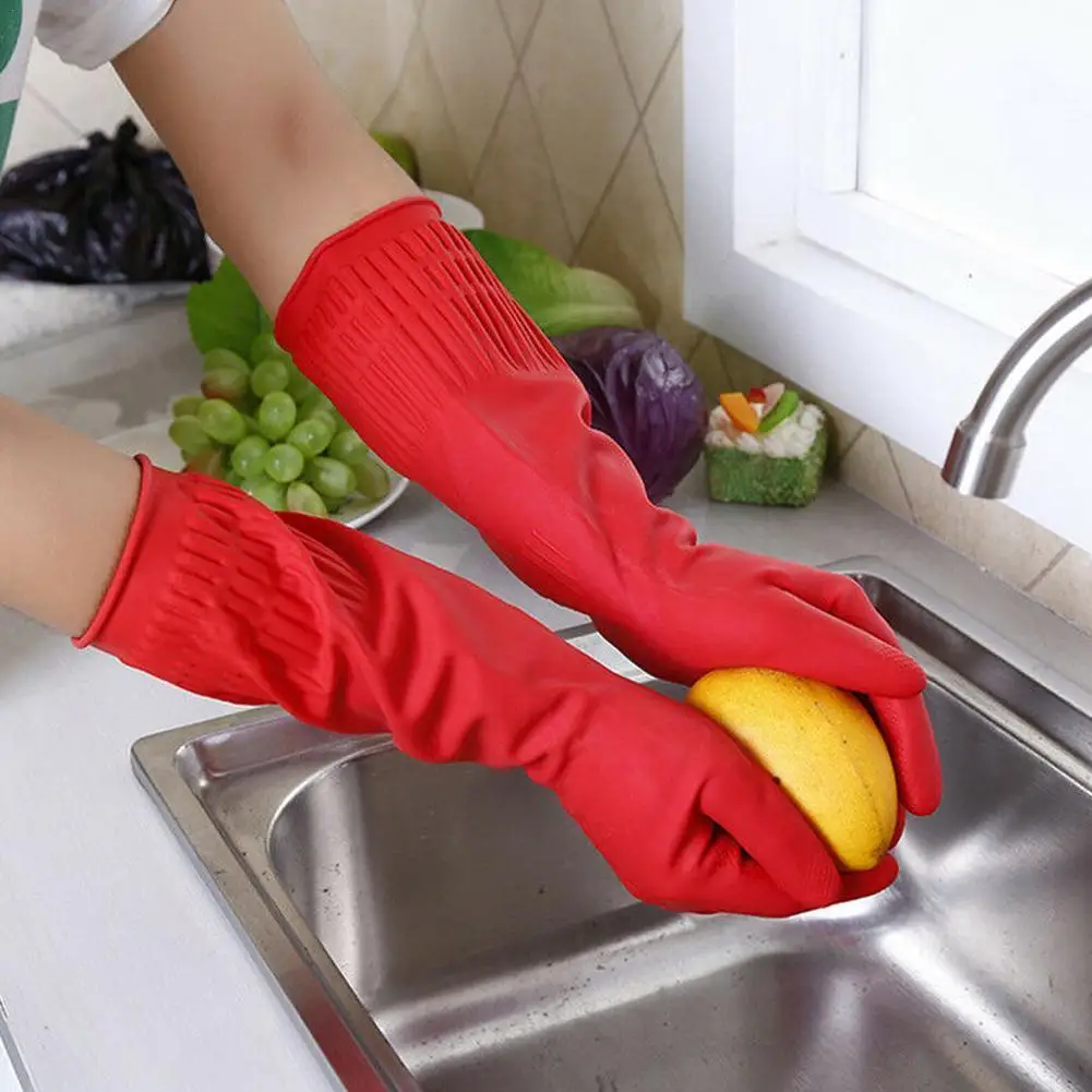 

Long Sleeve Kitchen Wash Dishes Household Gloves Cleaning Waterproof Tools Rubber Sleeve Handguard Gloves Red Latex Long N8T2
