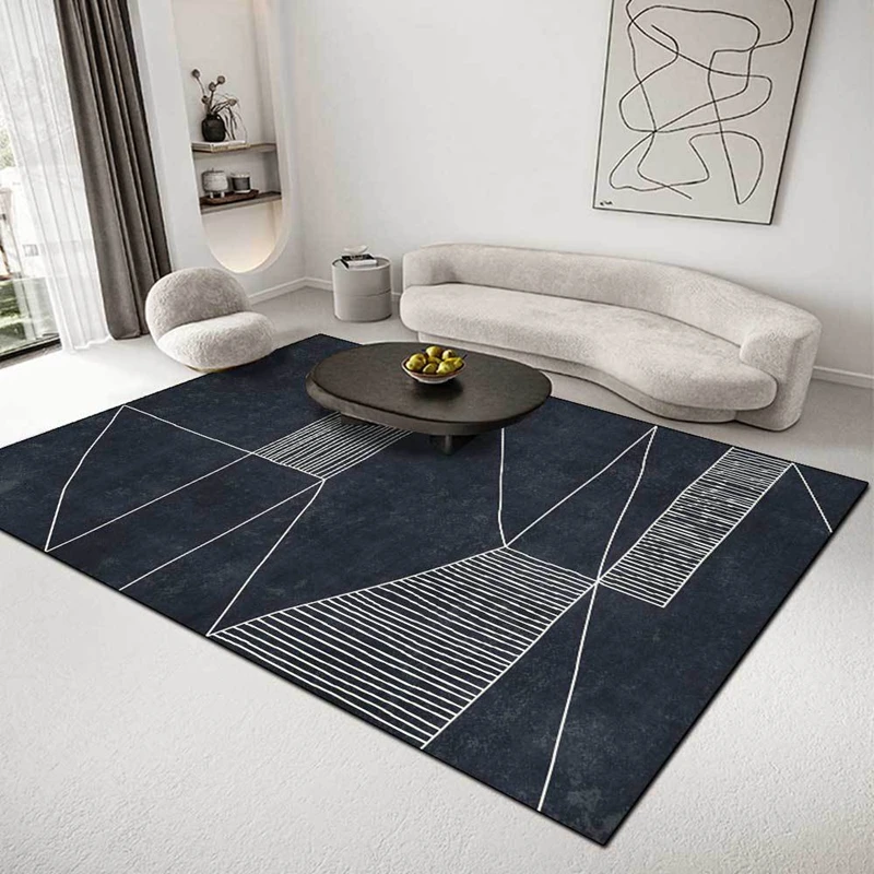 

Modern Simple Style Non-Slip Floor Mat Geometric Black and White Lines Living Room Sofa Table Area Rugs Bedroom Bedside Carpet