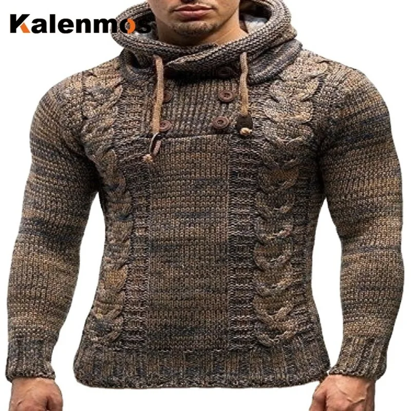 

Sweater Men Pullovers Patchwork Thick Autumn Winter Fall Casual Long Sleeve Turtleneck Knitted Streetwear Clothing Sweater Men
