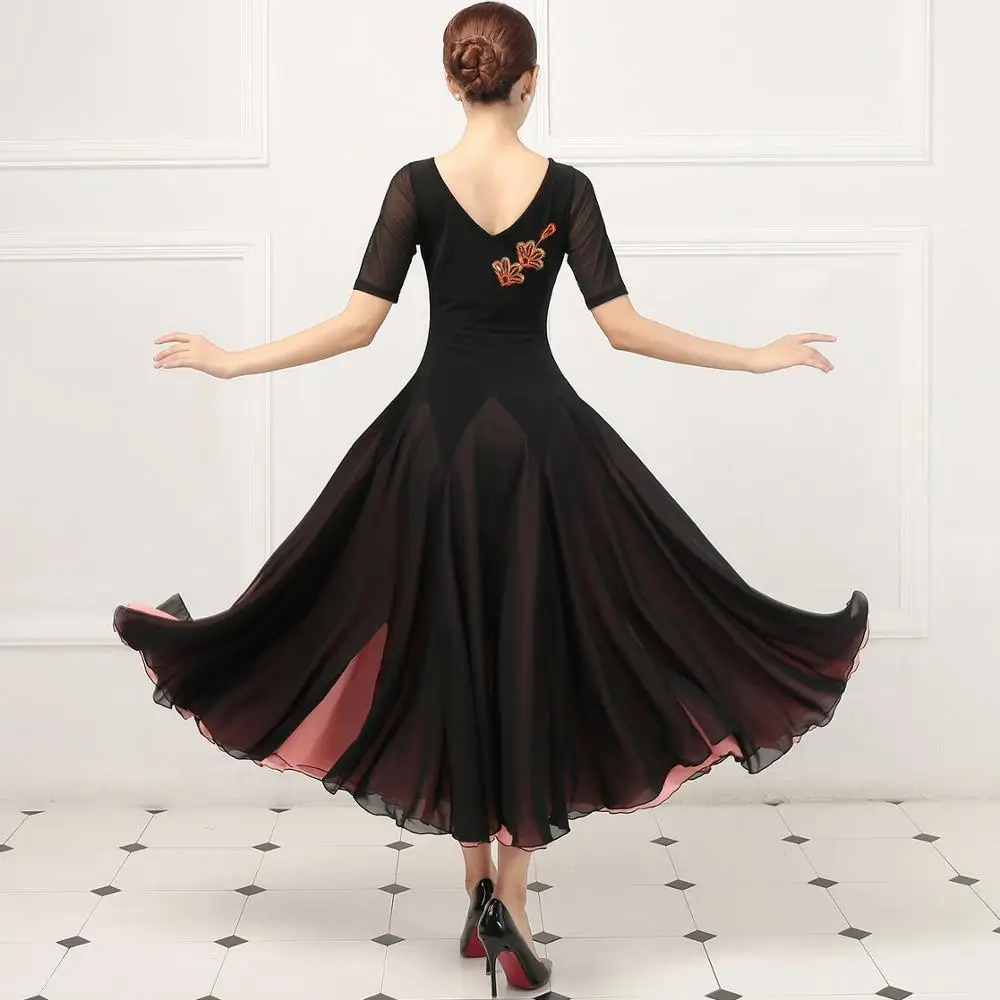 2020 New red black Ballroom Competition Dress short sleeves Women Modern Dresses Standard Waltz | Тематическая одежда и