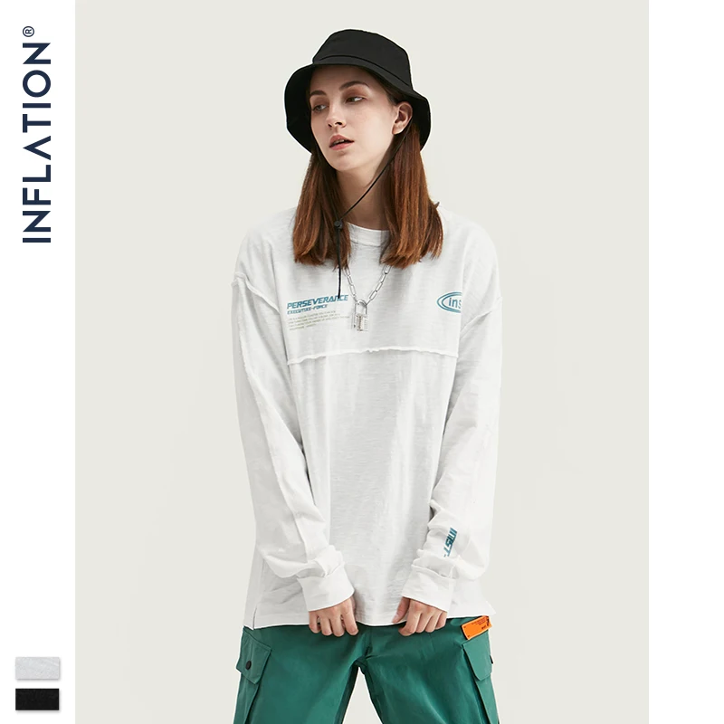 Мужская футболка с длинным рукавом INFLATION DESIGN черно белая свободная уличная из