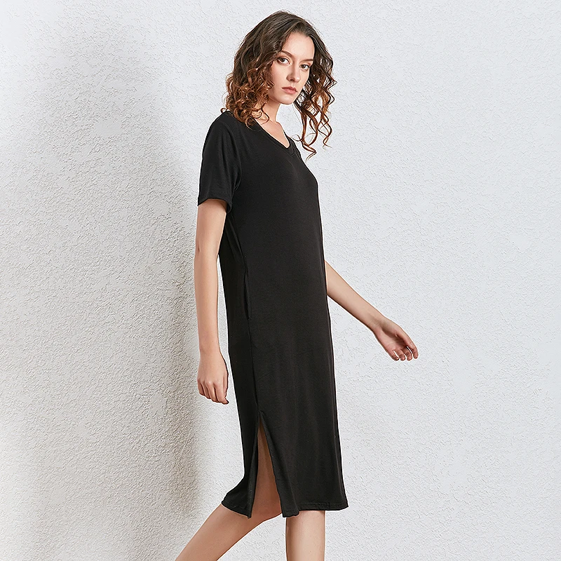 Платье с коротким рукавом TWOTWINSTYLE весеннее черное платье оверсайз v образным