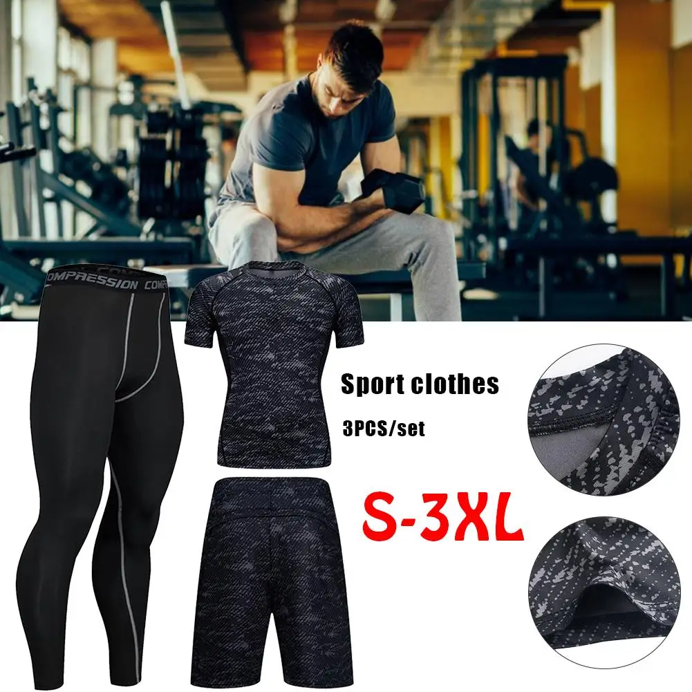 Комплект спортивной одежды из 3 предметов Быстросохнущий компрессионный черный