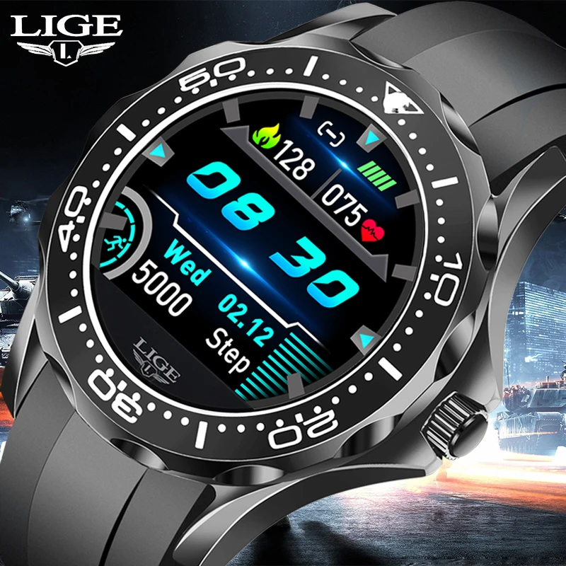 

LIGE 2021 New Smart Watch Men Full Touch Screen Sport Fitness Watch IP67 Waterproof Bluetooth For Android ios smartwatch Men+box