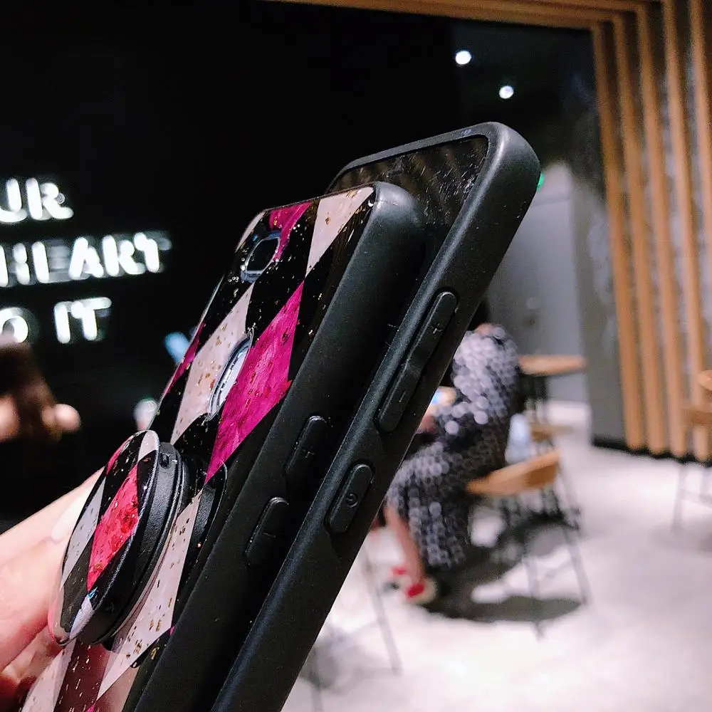 Блестящий розовый красный ромбовидный чехол для телефона с кронштейном iPhone 11 11pro