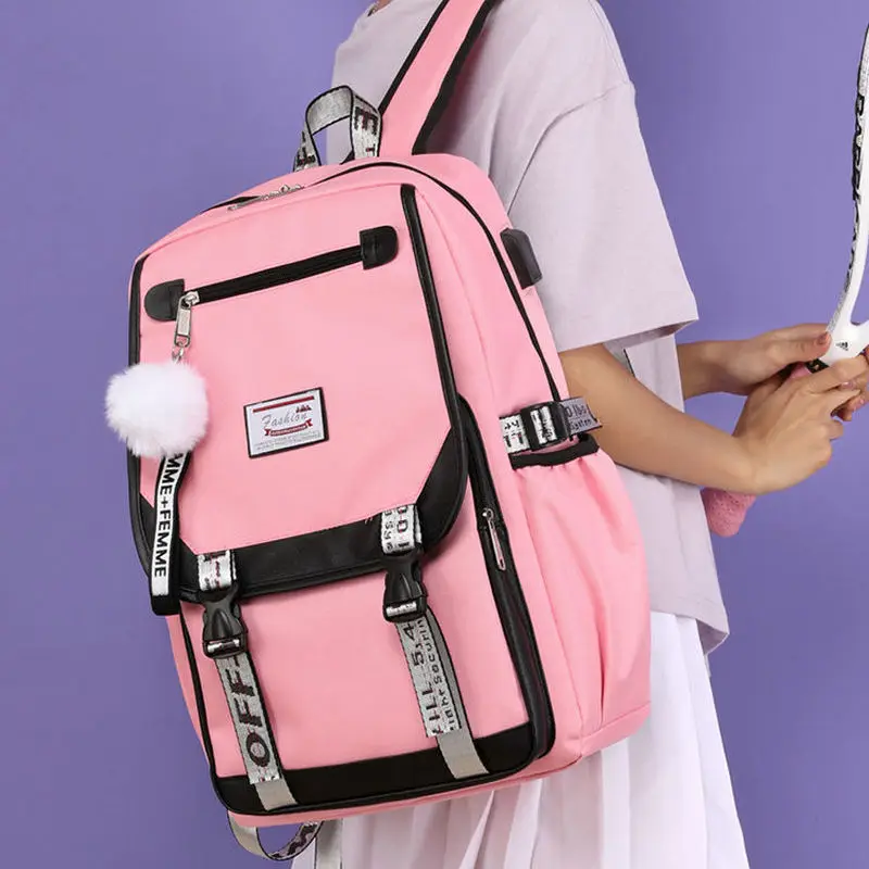 Милые школьные сумки для девочек-подростков, рюкзак USB, нейлоновый женский рюкзак, большая вместительность, новинка 2021