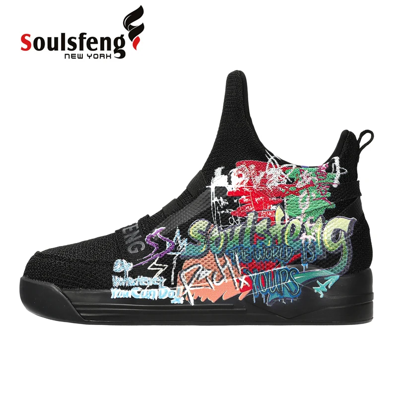 

Soulsfeng Mesh Knit High World Black High-top Men's Sneakers Tech Gaffiti Women's Outdoor Boots Couples Fashion Skate Shoes