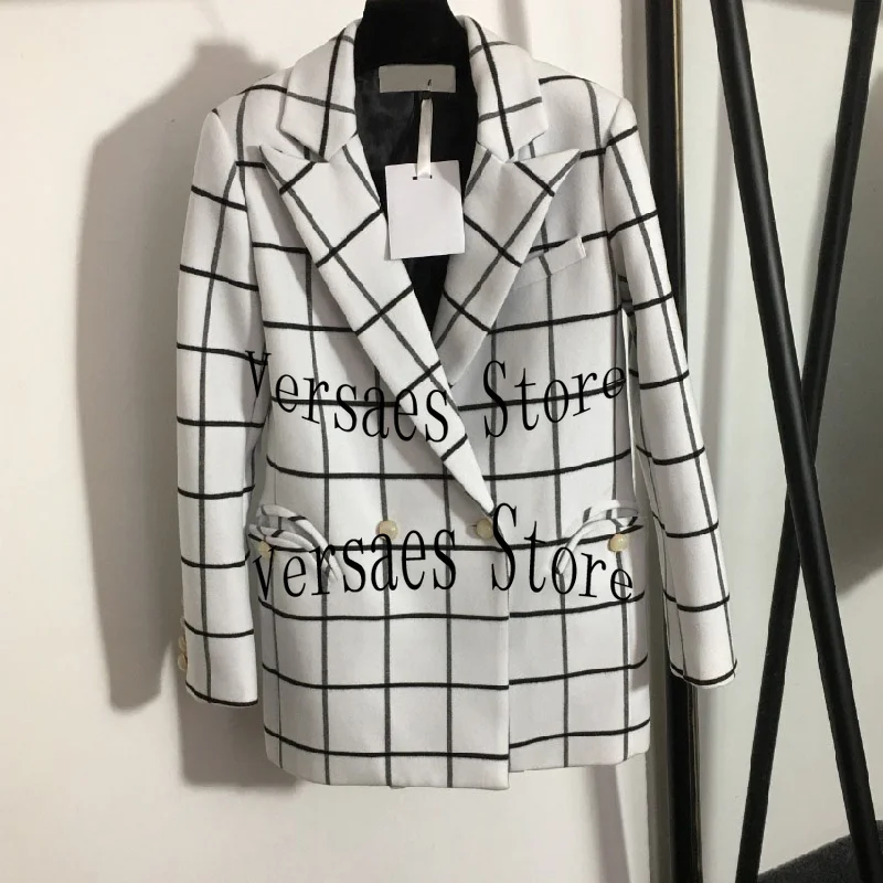 

Женский костюм в клетку, двубортный модный шерстяной костюм с лацканами и длинным рукавом, роскошный дизайн 2021