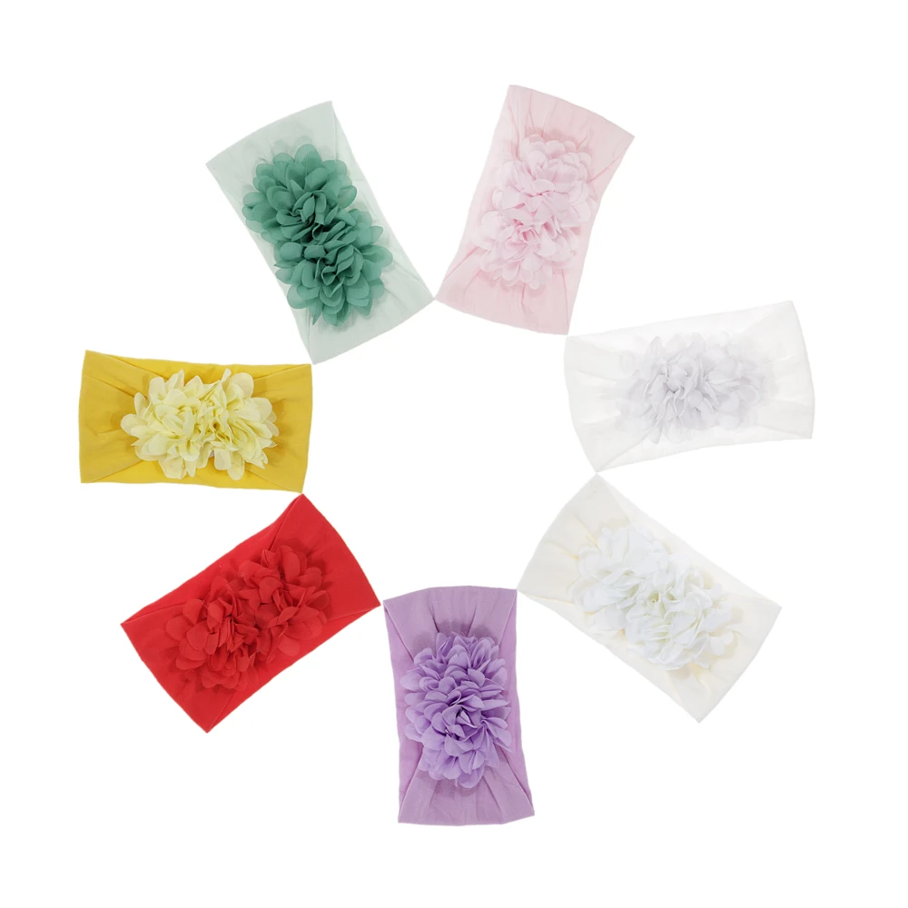 

Мягкая эластичная одежда из шифона с цветами для детей, повязка на голову, повязка для малышей новорожденных и бантиком из нейлона для мален...