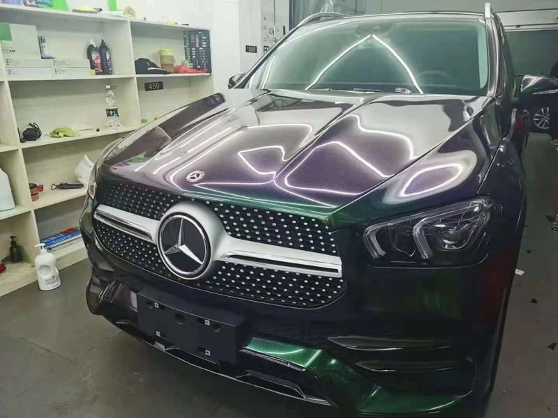 

High Gloss Chameleon Glitter Metallic Green Purple Vinyl Car Wrap Foil Air-Release DIY Diamond Car Sticker Decal