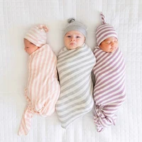 2pcs baby blanket hat bodies stripe photography props newborn swaddle wrap headband set infant accessories cradle sleeping bag