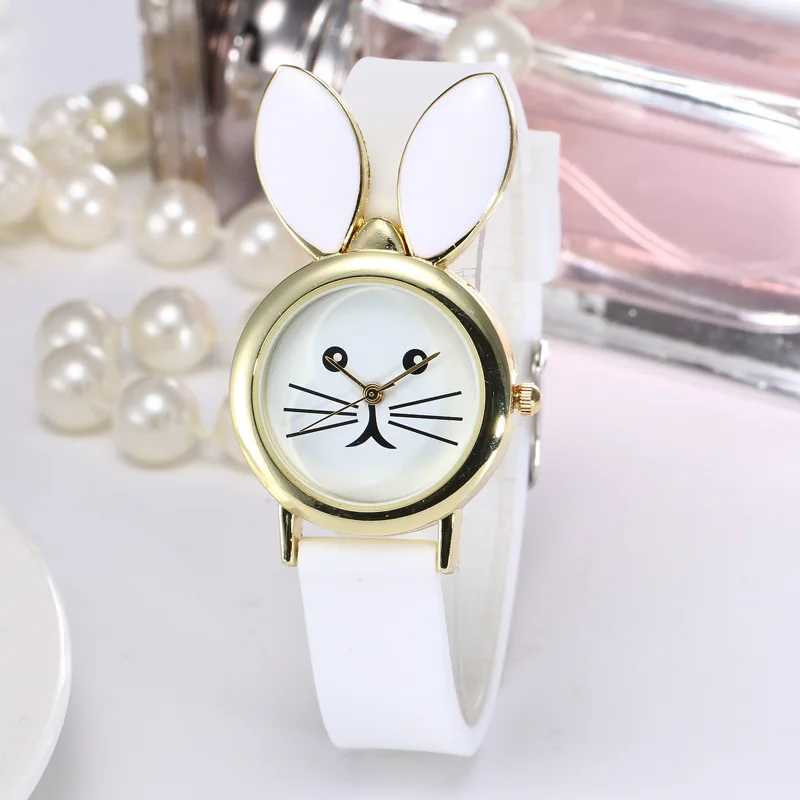 

New cartoon cute cat rabbit children watch silicone band quartz watch eye beard stereo ear student kids watch birthday gifts