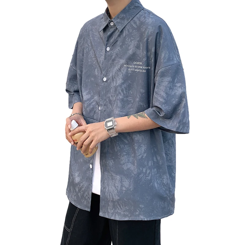

dyed shirt men's short sleeve summer pishuai fashion brand loose handsome red shirt camisa masculina streetwear The new listing