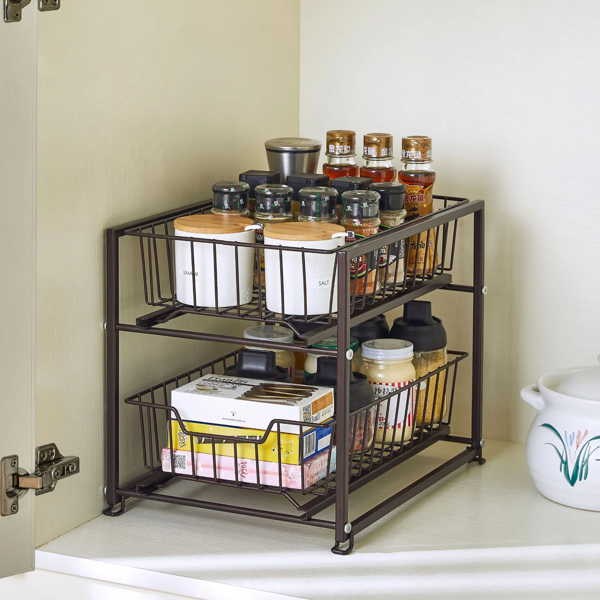 

Creative multi layer superimposed seasoning rack Drawing type storage rack for water trough kitchen organizer and storage