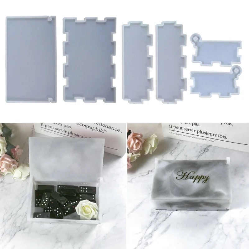

N58F DIY Epoxy Crystal Resin 1 Set Domino Resin Storage Box Mould for DIY Jewelry Holder Home Decoration