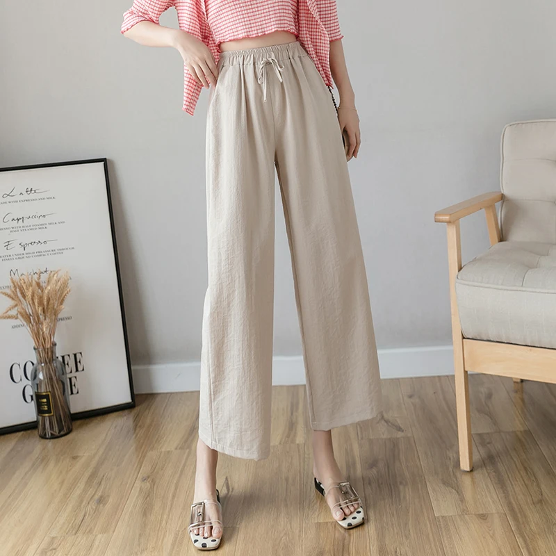 

Solid Color Wide-leg Pants for Women Fashion Office Work Elegant Trousers New Casual Loose Thin Korean Pocket Ankle-Length Pants