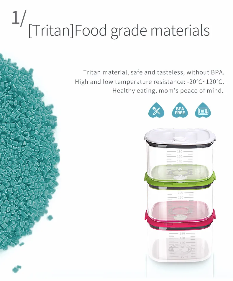 Pack of 6 Tritan Baby Solid Foods Storage Box Bin lunch Fresh Storage Container Kitchen Accessories Utensil BPA Free Organizer