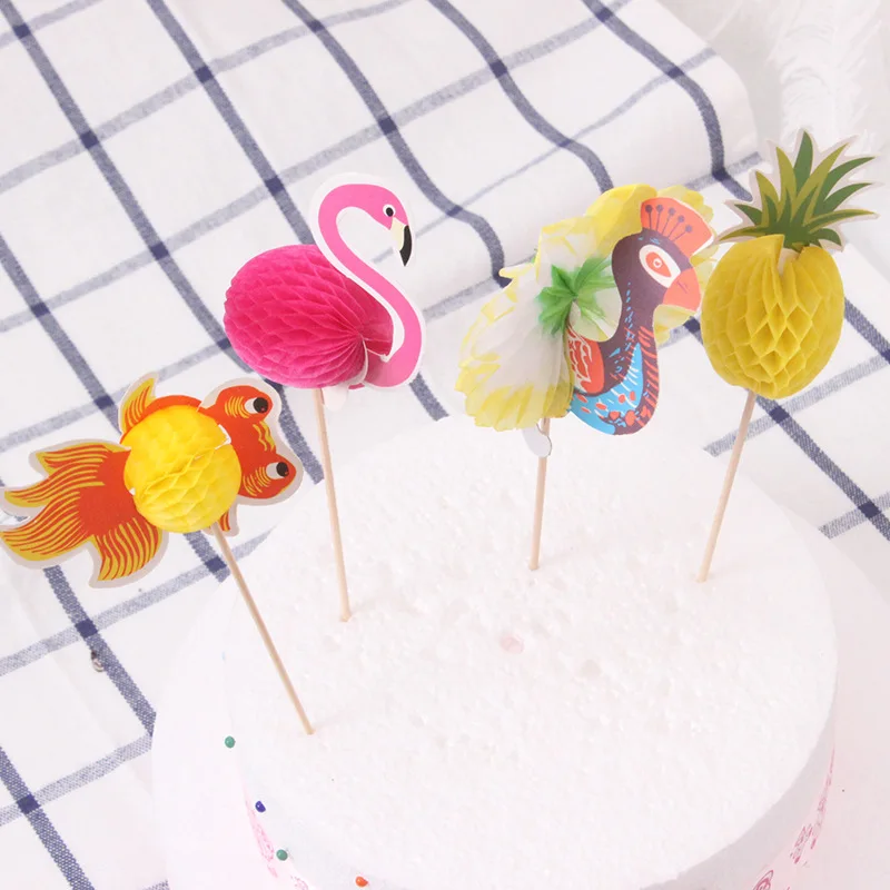 

3D Топпер для торта в виде фламинго, ананаса, пекарни, товары для вечерние, украшение для дня рождения в гавайском стиле на свадьбу
