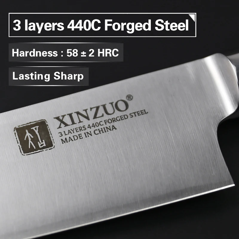 XINZUO 7-дюймовый нож Santoku 3-слойный кухонный из 440C стали высококачественный японский