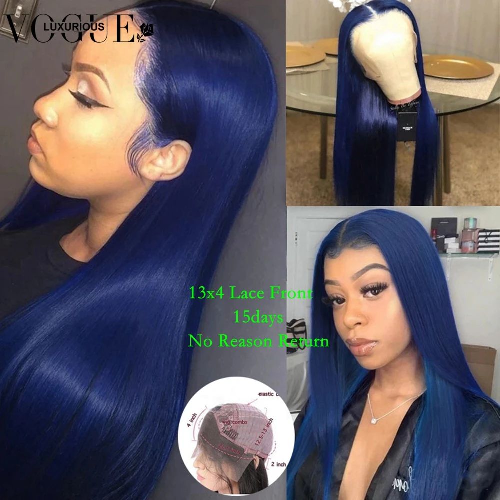 

Glueless Dark Blue Straight Wig Preplucked 13X4 Body Wave Lace Front Wig Brazilian Remy Human Hair Lace Frontal Wigs For Women