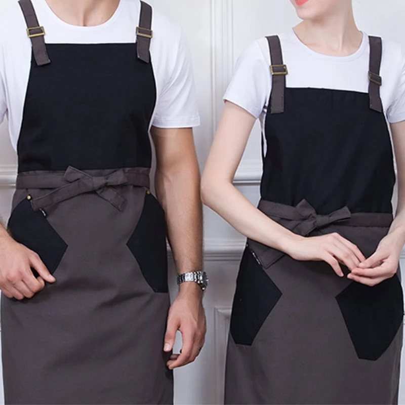 

Women Men Halter Neck Adjustable Strappy Pockets Kitchen Cooking Anti-Dirty Cafe Shop BBQ Hairdresser Work Apron