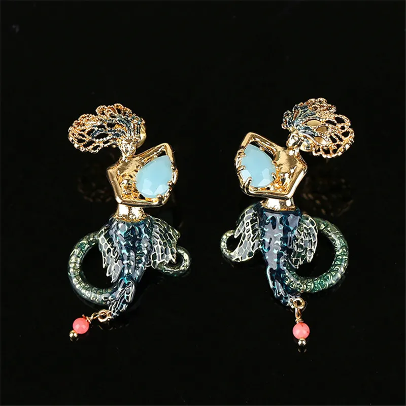 

Sea Girl Series Set Enamel Glazed Ocean Wind Mermaid Water Drop Earrings Necklace For Girlfriend Gift