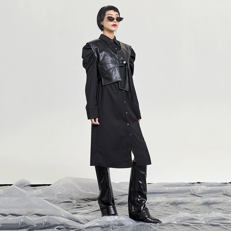 

women's synthetic - fur loose vest with irregular buckle, black, V-neck, sleeveless, fashion, spring and autumn, 2021,