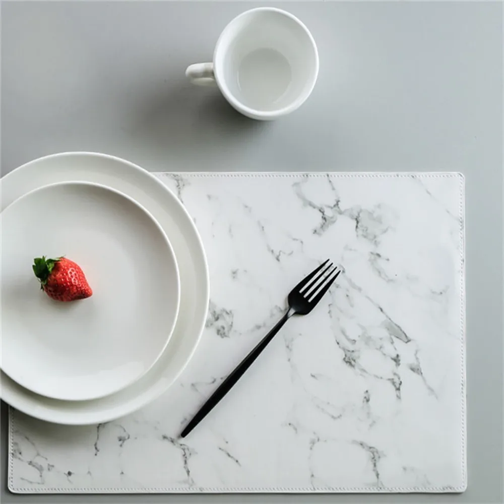Placemat 45X32CM Luxury PU Leather Waterproof Table Mat Black White Marble Pattern Placemat for Dining Table Water Coasters Home
