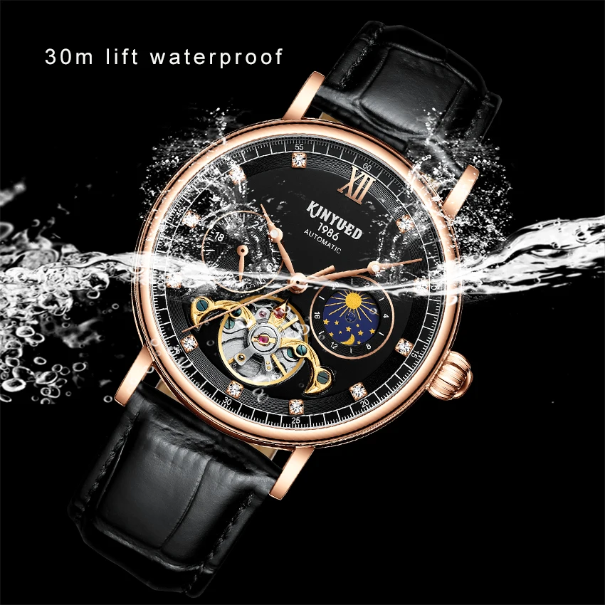 Часы-скелетоны KINYUED Мужские механические водонепроницаемые автоматические