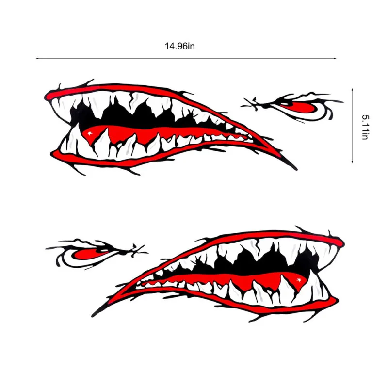 1Pair Car DIY Stickers Skeleton Fish Bones Vinyl Decal Shark Mouth Tooth Teeth Sticker Kayak Fishing Boat JDM Deco Meterial | Автомобили и