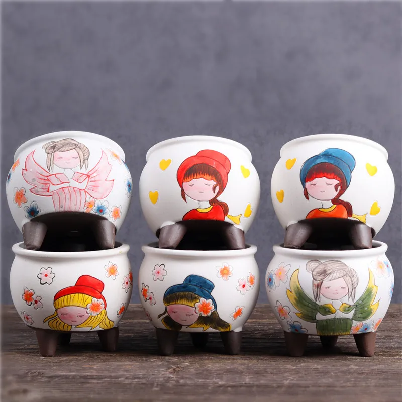 

Hand-Painted Flower Pot Cartoon Pot Succulent Plant Pot Desktop Potted Home Decoration