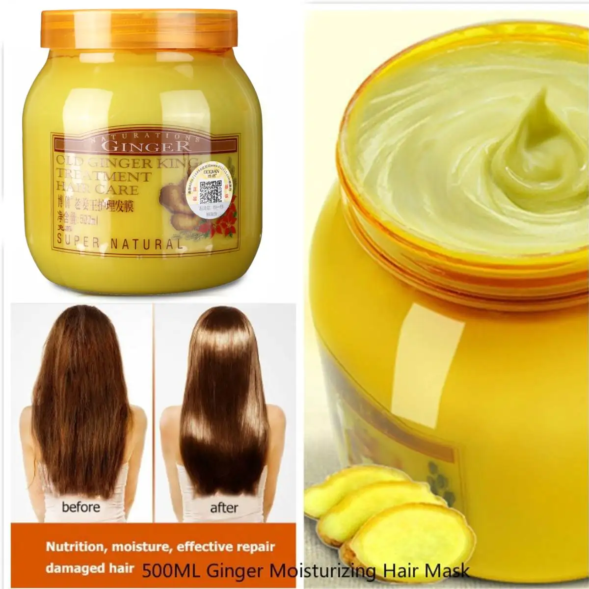

Ginger Moisturizing Hair Conditioner Cream Hair Mask Damaged Repair Hair Care Treatment Cream Baked Ointment Dry Frizzy 500ML