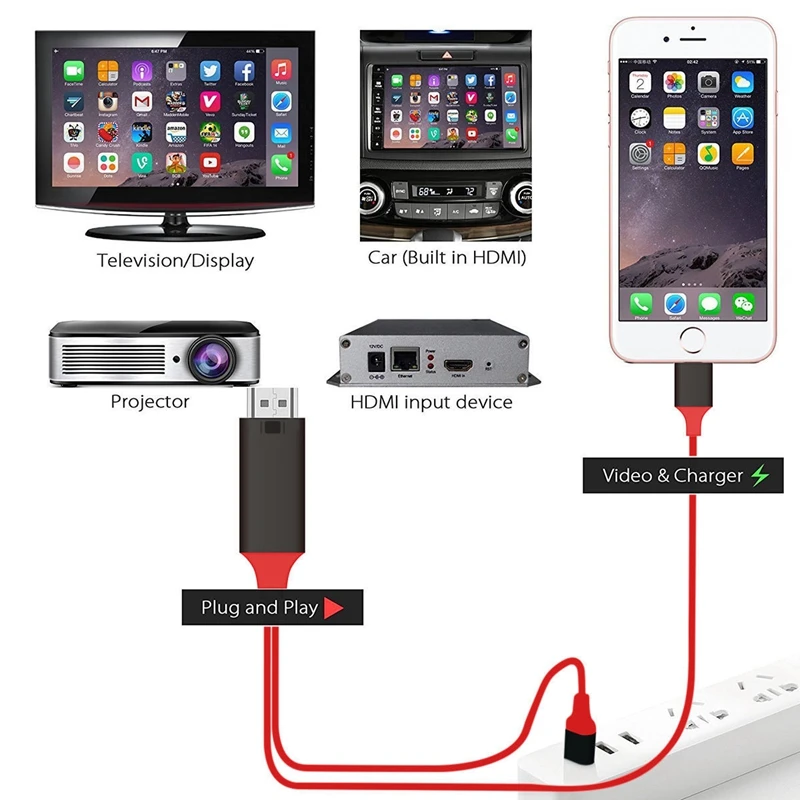2 м 8 контактный HDMI TV HDTV AV видеокабель 1080P с USB зарядкой для iPad iPhone X XS MAX XR 6 7 Plus 5