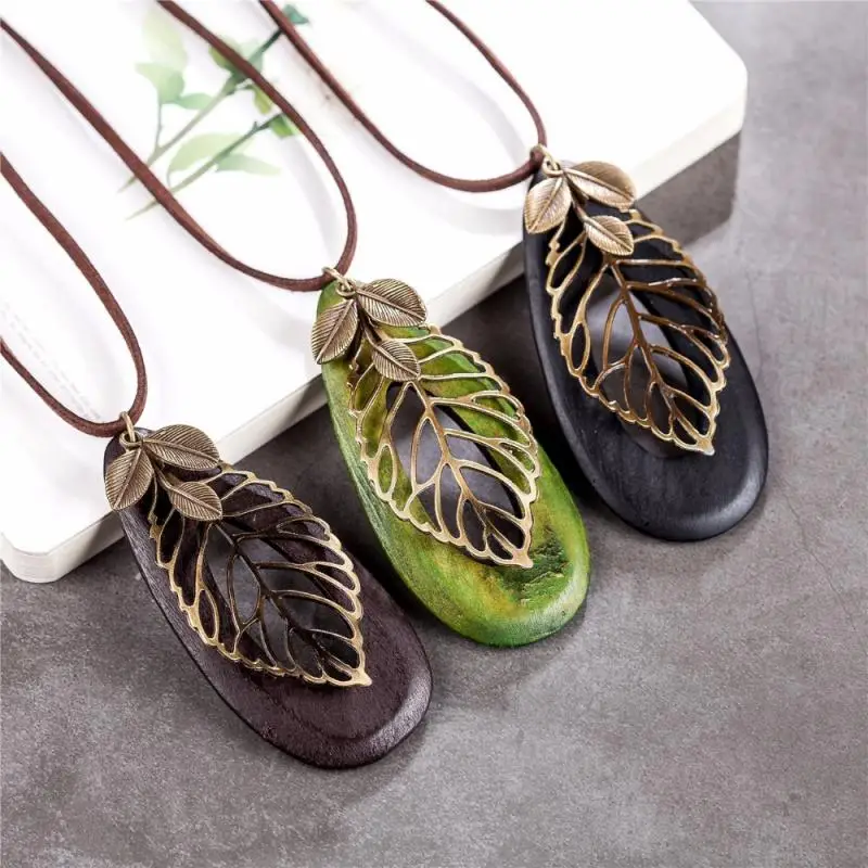 Vintage Leaf Woman Statement Necklaces &amp Pendants Long Necklace Wood Jewelry Collier Collares Women | Украшения и аксессуары