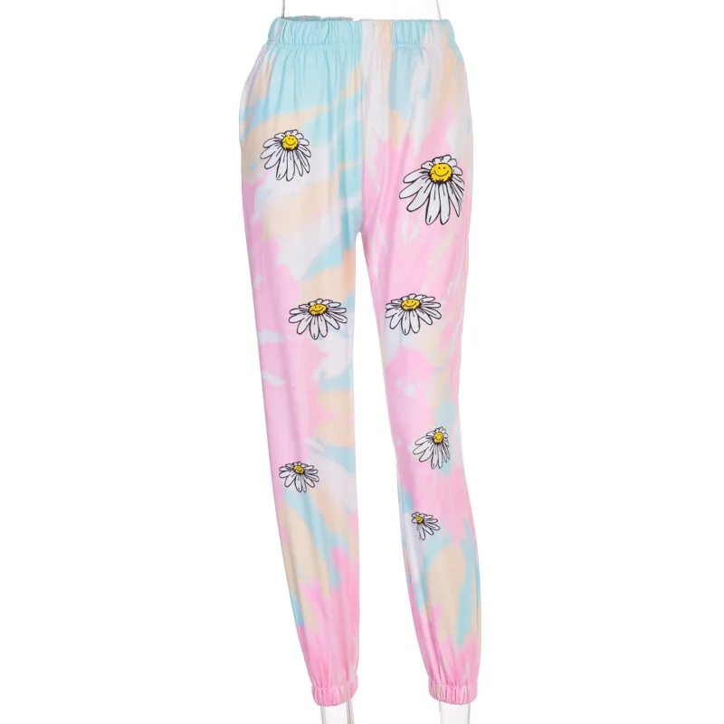 

BOOFEENAA Daisy Tie Dye Trendy Sweatpants Women Casual Workout Clothes Streetwear High Waist Joggers 2020 Fashion Pants C16-AG47