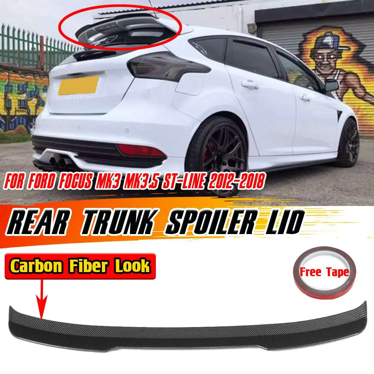 

ST-LINE Car Rear Trunk Spoiler Extension Lip For Ford Focus MK3 MK3.5 ST-LINE 2012-2018 Car Rear Spoiler Wing Trunk Lip Cap