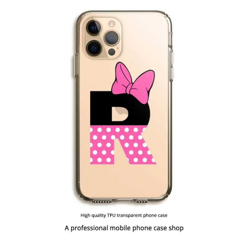 

Cute Cartoon Bow Letter Phone Case Clear Cover For Iphone 5 6 7 8 11 12 Plus XR X XS SE2020 11/12PRO Max Transparent Cases