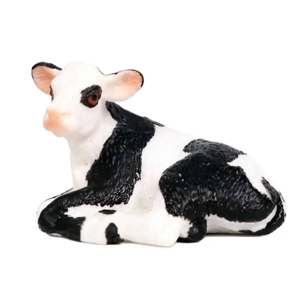 

Farm poultry Kawai Simulation mini milk Cow Cattle Bull Calf plastic animal model figurine toy figures home decor Gift For Kids