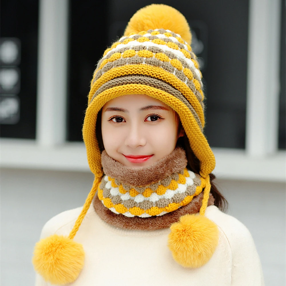 Женская зимняя бархатная Шапка бини из двух предметов трикотажная Теплая с 3