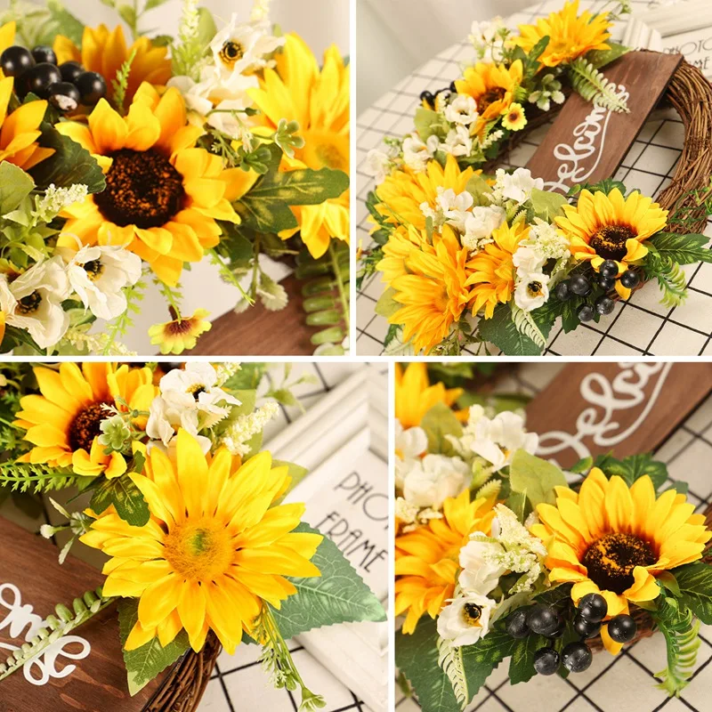 

Wooden Hanging Sign On Front Door Rustic Art Decoration Family Wedding Garland Porch Farmhouse Sunflower Wood Pendant Decorative